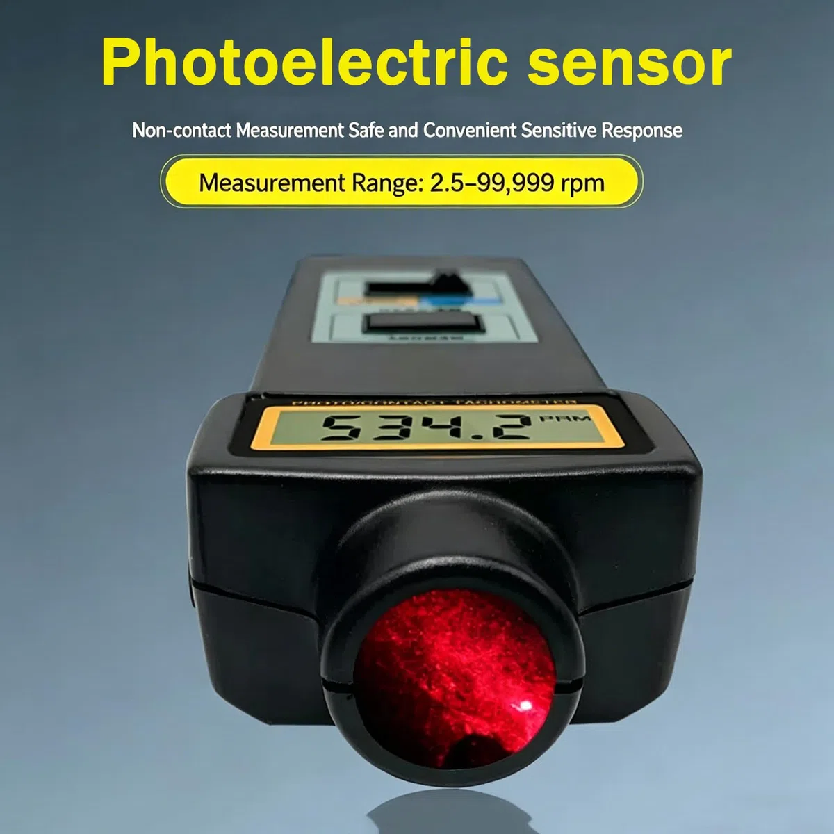 Digitaler Drehzahlmesser, kontakt- und berührungsloses 2-in-1-Drehzahlmessgerät, berührungsloser Laser-Fotosensor, Messung der linearen Geschwindigkeit (m/min, ft/min), mit 4-teiliger Sonde