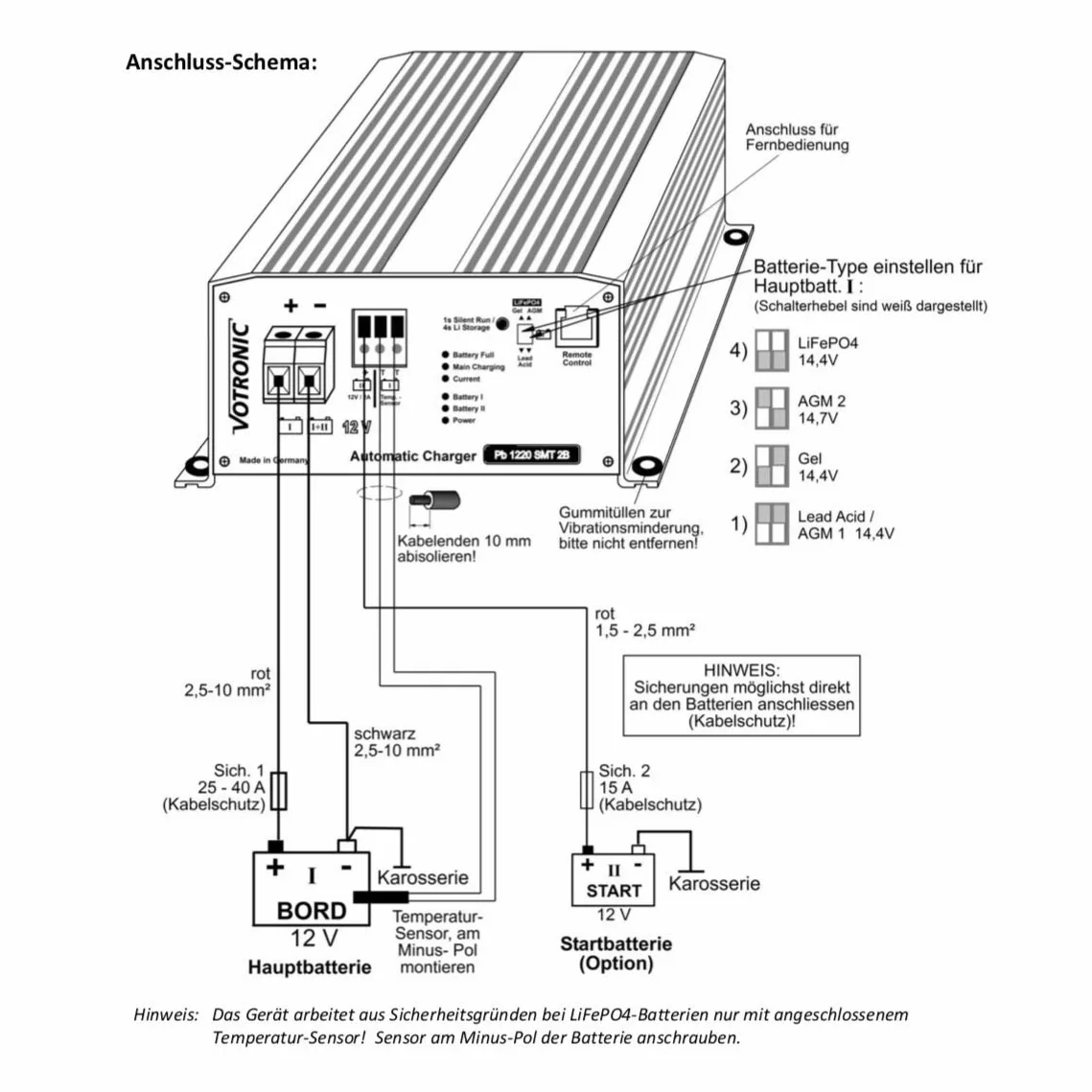 Votronic 3125 Pb 1250 SMT 3B 12V 50A Batterieladegerät Ladestromverteiler integriert für Blei- und Lithiumbatterien