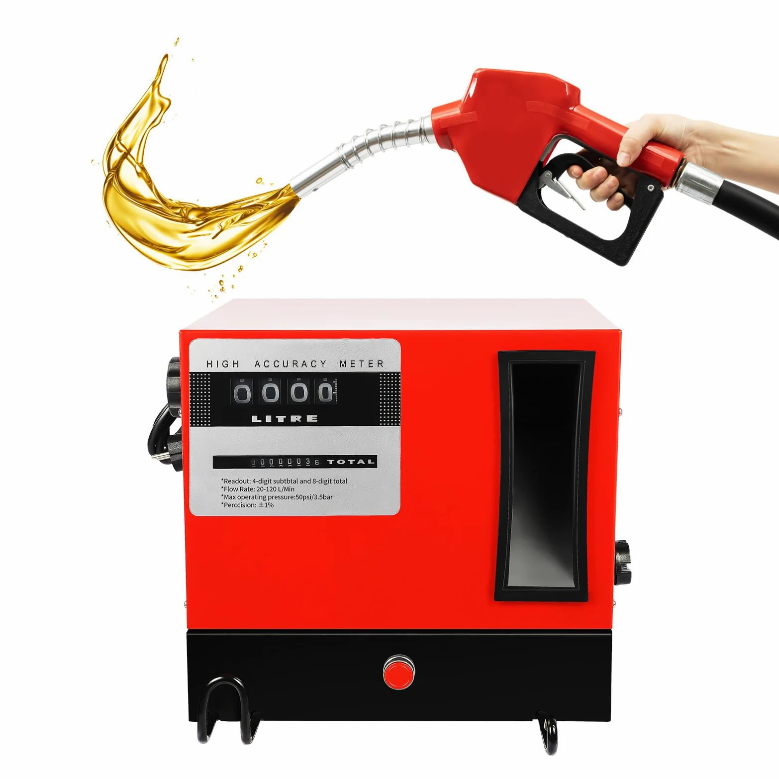 Wiltec Heizöl- und Dieselpumpe 230V/550W 60l/min selbstansaugend, zur Wandmontage, Zapfpistole mit Abschaltautomatik, Kraftstoffpumpe,Red, Black