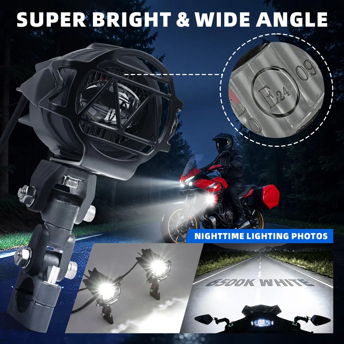 DREAMIZER 40W LED Motorrad Zusatzscheinwerfer, E-geprüfte 4000LM LED-Nebelscheinwerfer, IP67 Wasserdicht, Kompatibel mit Dirtbikes, E-Bikes, Rollern, Schneemobilen, ATVs und UTVs.