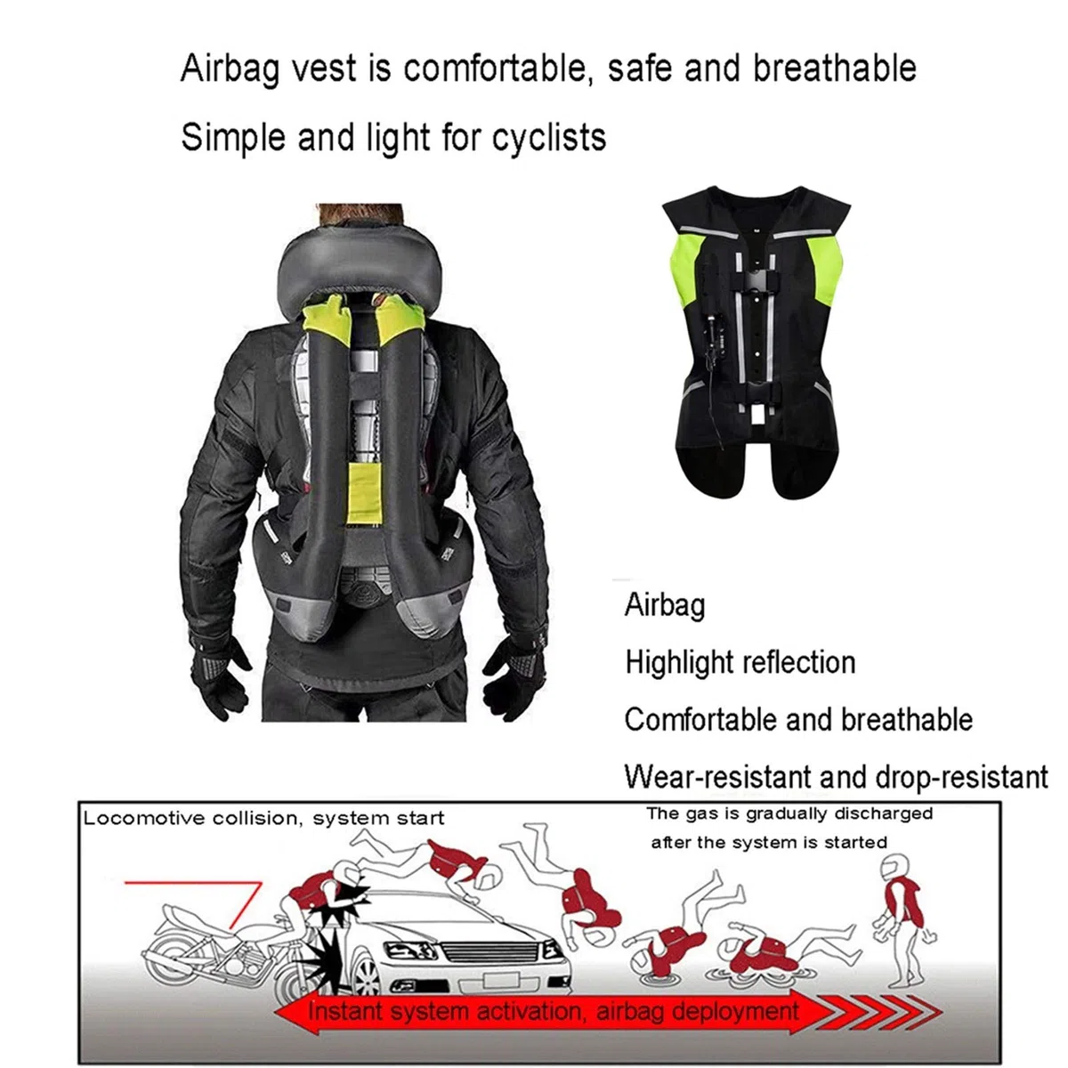 Multifunktionale AirbagWeste zum Radfahren, AirbagWeste löst den Airbag in 0,3 Sekunden aus, empfindlich und präzise, wiederverwendbar, die Oberfläche kann gereinigt werden (2 Farben, nicht mit