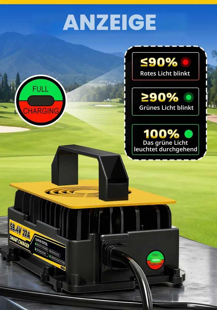 58,4V 22A LiFePO4 Lithium Batterie Ladegerät für 48V(51,2V) LiFePO4 Lithium Batterien, IP67 Wasserdicht Akku Ladegerät für Wohnmobile, Boot, Solar, Golfwagen