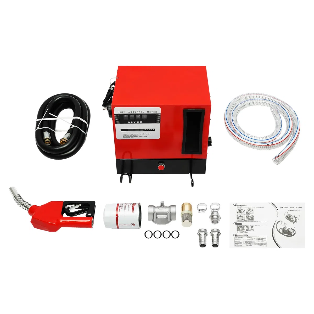 Wiltec Heizöl- und Dieselpumpe 230V/550W 60l/min selbstansaugend, zur Wandmontage, Zapfpistole mit Abschaltautomatik, Kraftstoffpumpe,Red, Black