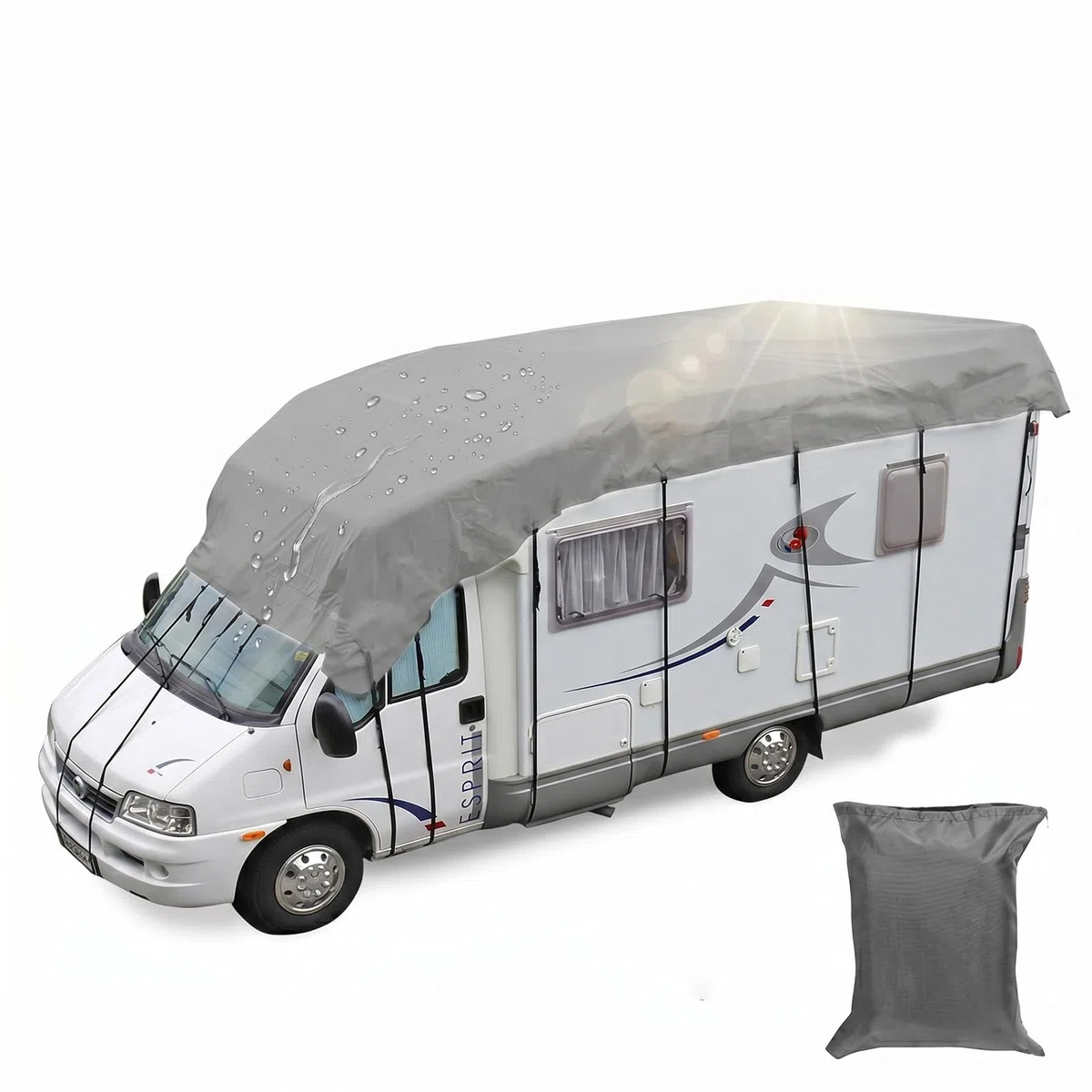 LDIW Wohnwagen Schutzdach Wasserdicht, Wohnmobil-Dachabdeckung Regenschutz, 420D Oxford Outdoor Wohnwagenplane Winterfest, Allwetter Camper Wohnmobilschutzhülle,Grau,8.5 * 3M Fits 26to29 ft