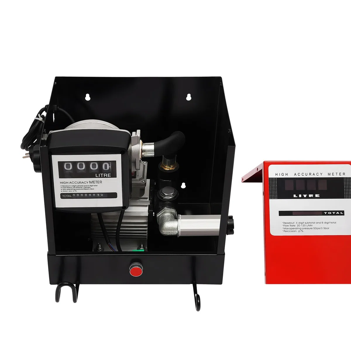 Wiltec Heizöl- und Dieselpumpe 230V/550W 60l/min selbstansaugend, zur Wandmontage, Zapfpistole mit Abschaltautomatik, Kraftstoffpumpe,Red, Black