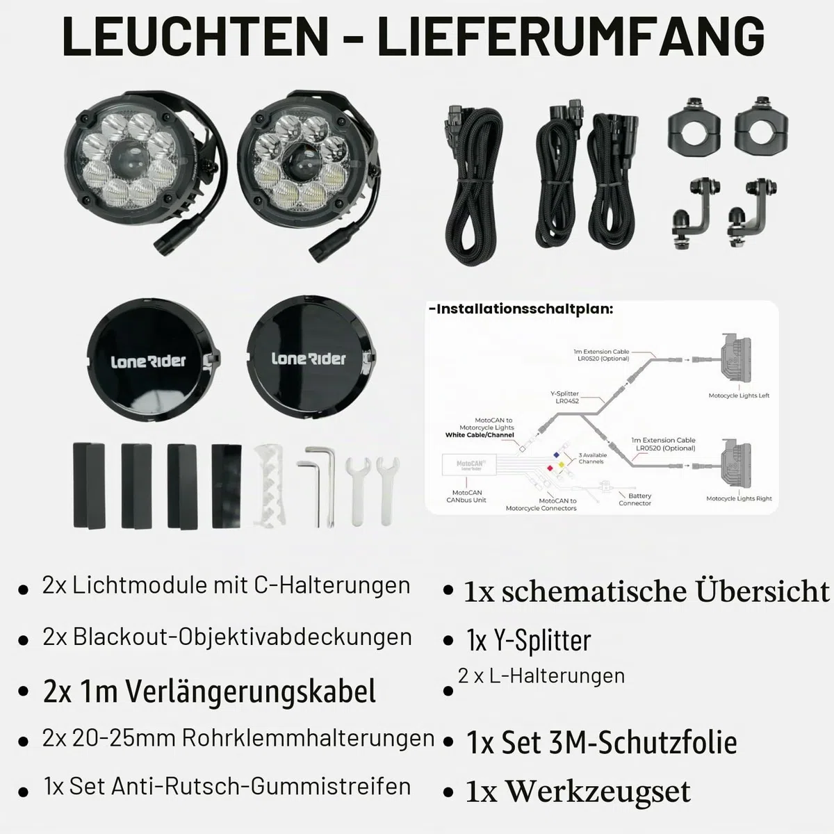 Lone Rider LED Zusatzscheinwerfer für BMW R1200/1250GS - Sturzbügel