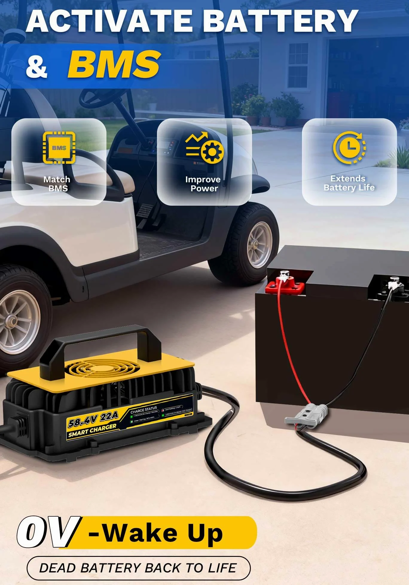 58,4V 22A LiFePO4 Lithium Batterie Ladegerät für 48V(51,2V) LiFePO4 Lithium Batterien, IP67 Wasserdicht Akku Ladegerät für Wohnmobile, Boot, Solar, Golfwagen