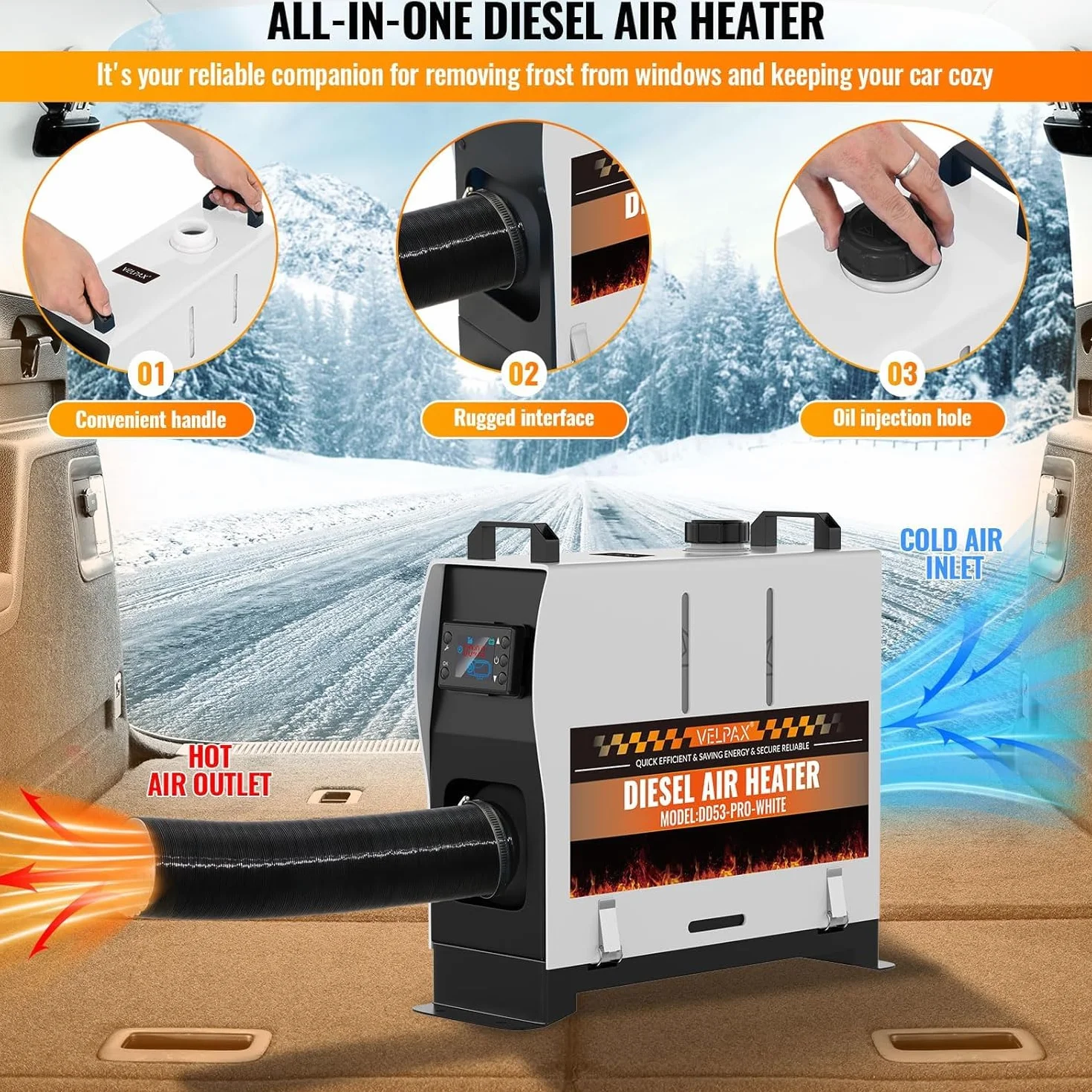 VELPAX Diesel Luftheizung All in One 8KW Dieselheizung,mit Fernbedienung & LCD-Schalterdisplay 12V & 24V & 110-240V Tragbare Dieselheizung für LKW Schnelles Aufheizen Bus,usw,RV Boote.